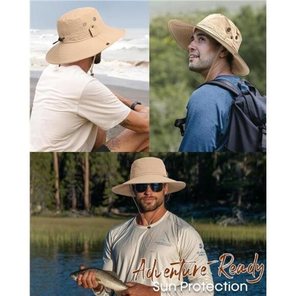 Mens wide brim sun hat UPF outdoor fishing hiking beach safari summer cap - Picture 4 of 8